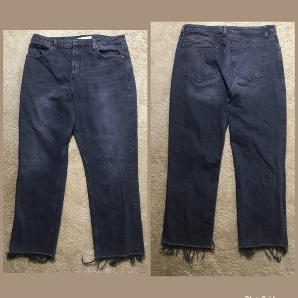 Topshop Straight Jeans Moto High Rise Raw Hem Gray - Picture 2 of 9